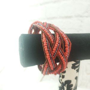 Womens Orange Fashion Jewelry Beaded Adjustable Memory Wire Cuff Bracelet